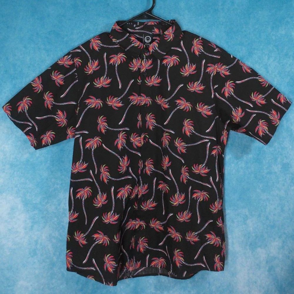 NEFF Neon Rainbow Palm Trees Button Up Short Sleeve Shirt, Men's, Size Medium